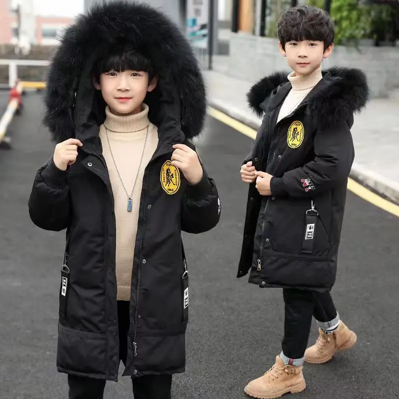 Winter Boys Thicken Long Jackets For kids 4-16Y Keep Warm Casual Hoodies Kids Coats Long Sleeve Children Windbreaker Outerwear