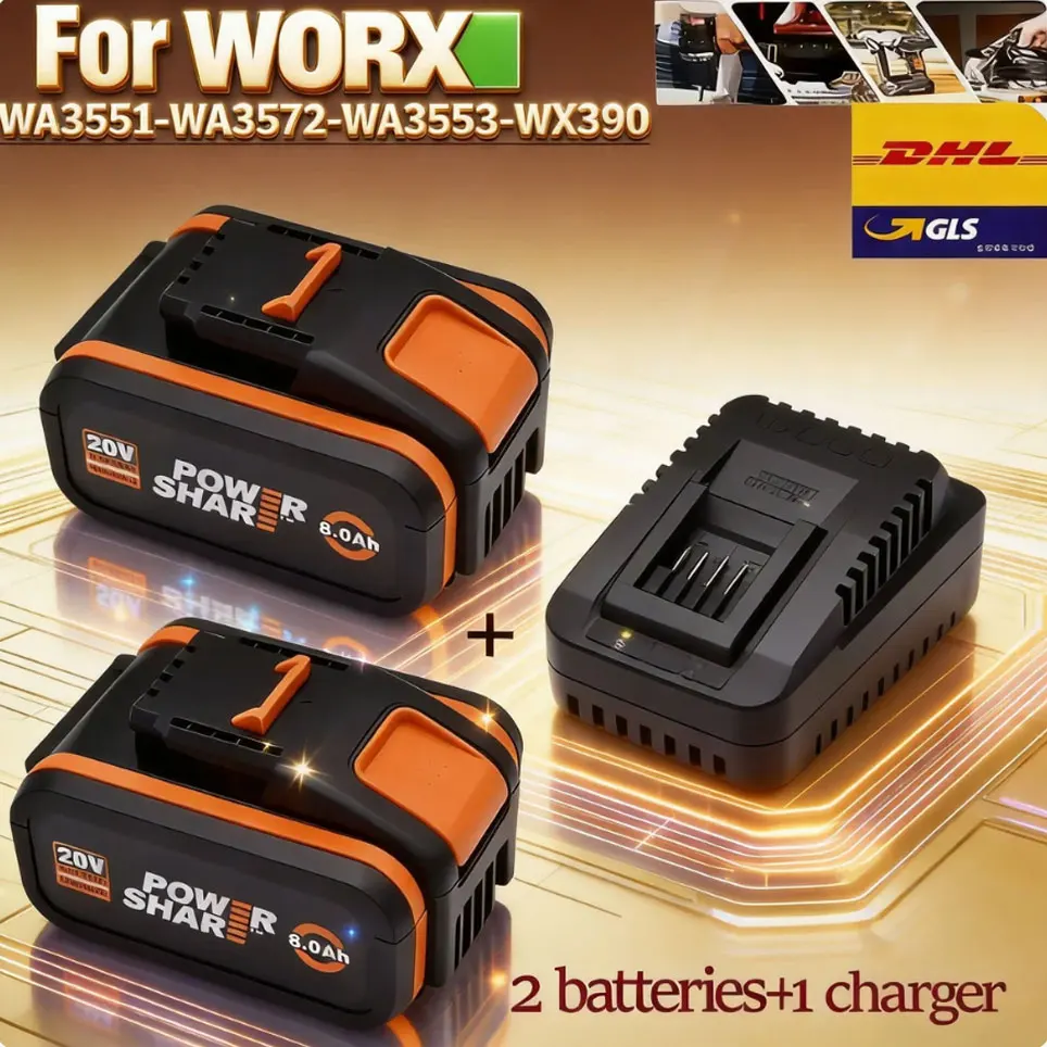 WA3553 20V 8000mAh Li-Ion Akku-Ersatzbatterie für Worx Elektrowerkzeuge WA3551 WX390 WX176 WX178 WX550 WX386 WX678 WG894E