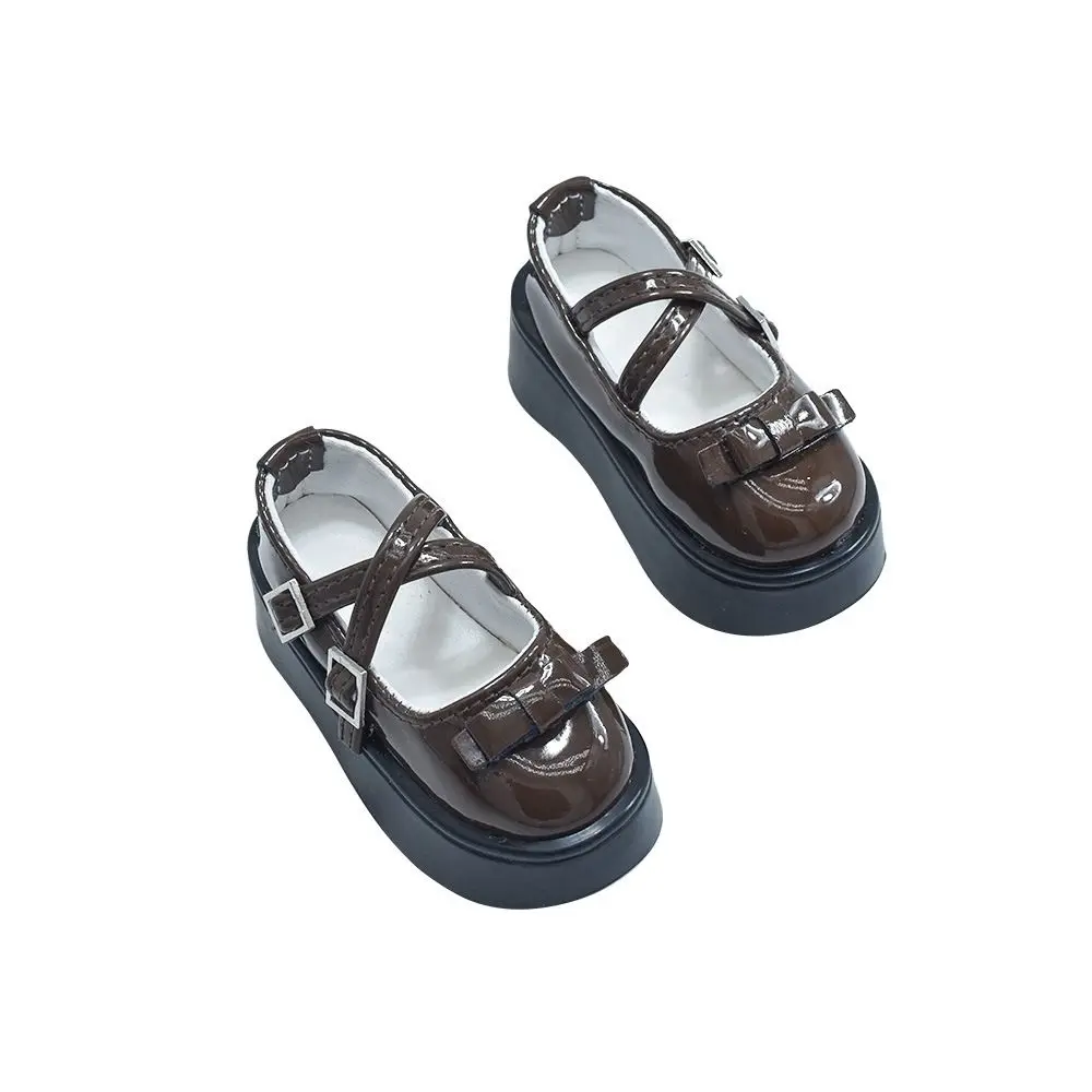 Coffee Brown Glossy Bow Platform Doll Shoes, Pu Leather Doll Footwear Accessories for 1/3 1/4 1/6 Bjd, Sold As Shoes Pair