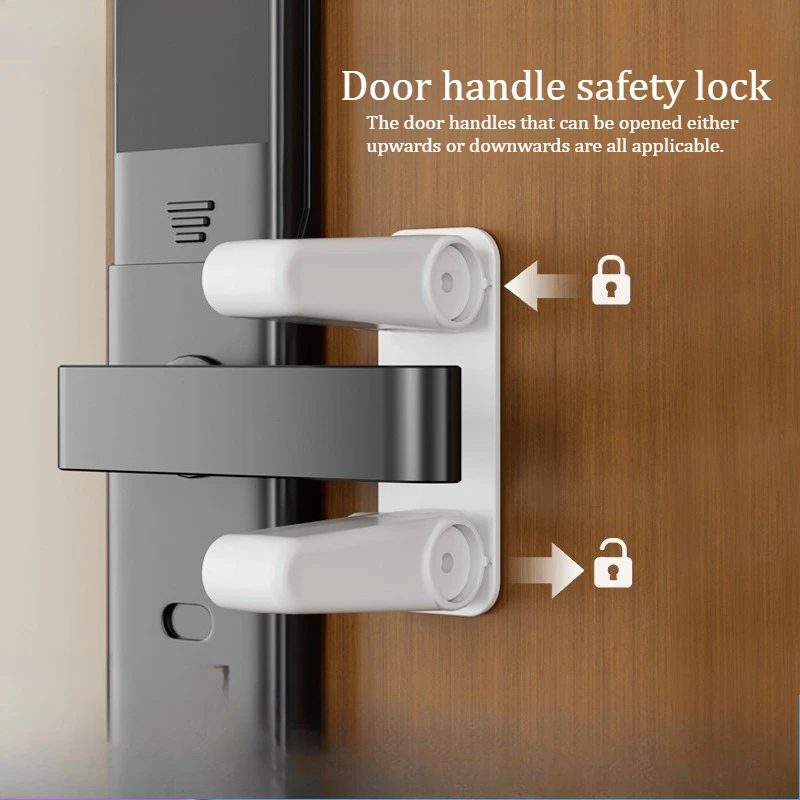 Child safety lock for doors - No-penetrating door handle fixation lock - Anti-door-opening device - Handle anti-opening function