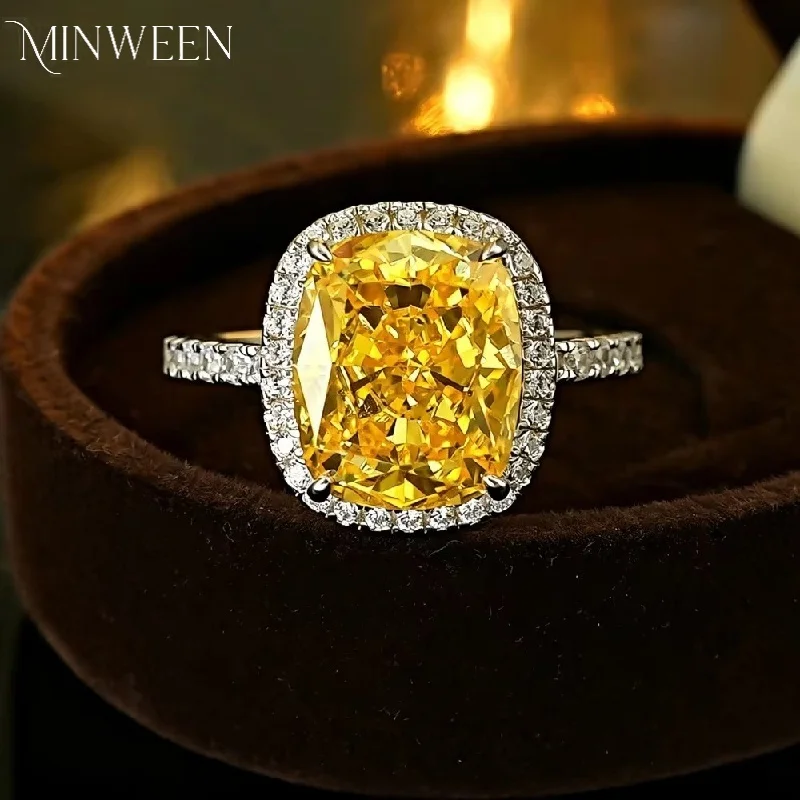 MINWEEN Elegant 7 Ct Lab Yellow Diamond Ring 925 Sterling Silver Chunky Rectangle Ice Cut Ring Luxury Jewelry Gift