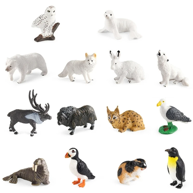 Q0KB-Juego figuras animales en miniatura, juguete ZooAnimal, figurita sólida, rellenos bolsas para niños, 14 Uds.