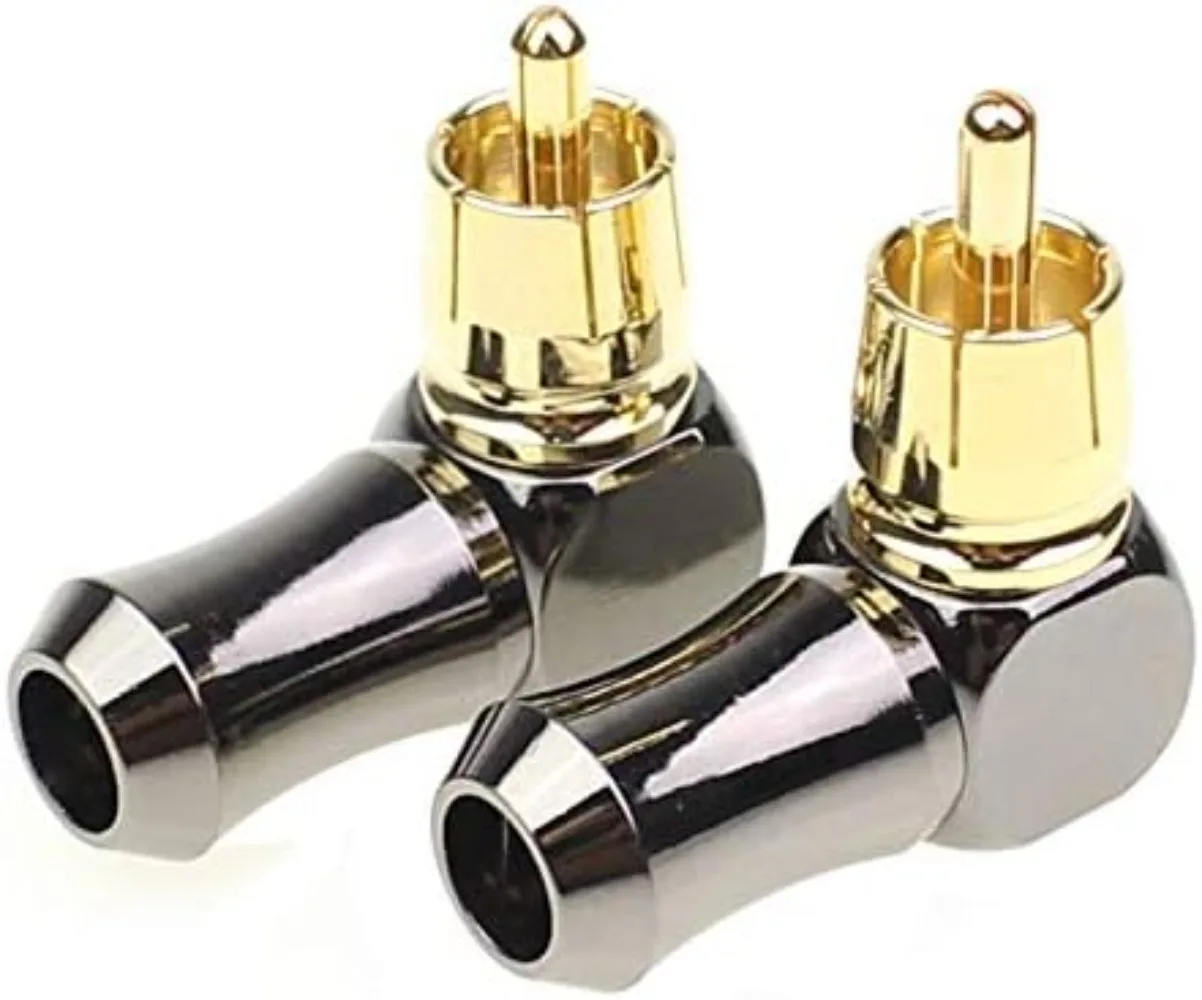 2PCS High End RCA Male Plug Adapter Brass Right Angle Gold-plated Audio Telephone Welding Connector 90 Degree