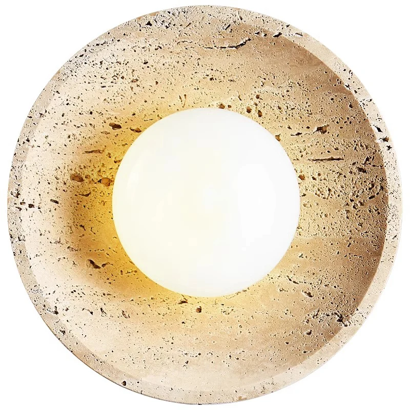 Travertino bege em forma de disco + arandela de tronco/sabor