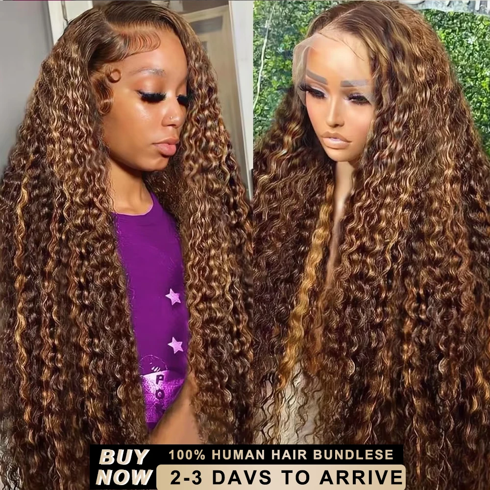 

30 40 Inch Highlight Deep Wave Wigs 13X4 13X6 Transparent HD Lace Frontal Wig Brazilian 4/27 Wet And Wavy Curly Human Hair Wig