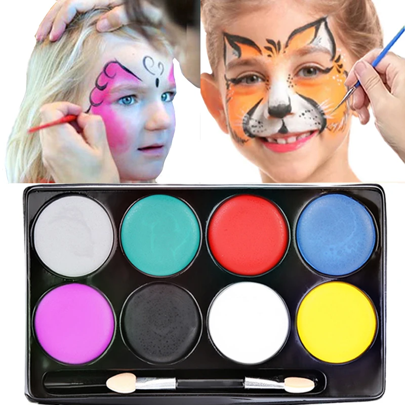 

8Color Face Body Oil Painting Paint Pigment Non Toxic Safe Kids Flash Tattoo Art Painting Palette Halloween Cosplay Party Makeup