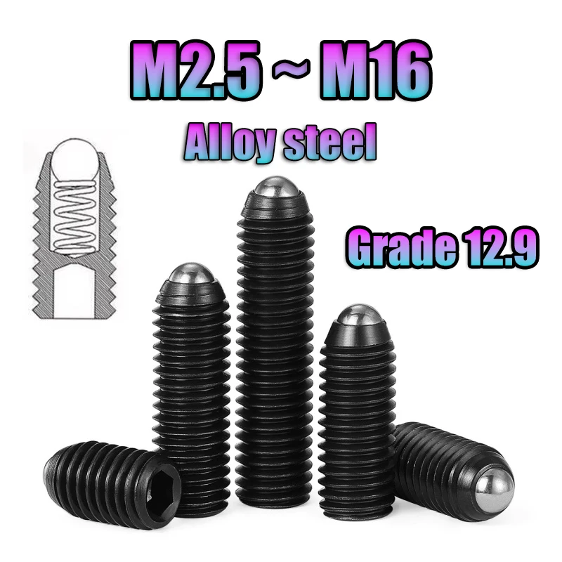 M2.5 M3 M4 M5 M6 M8 M10 M12 M16 Black Grade 12.9 Alloy Steel Hex Socket Allen Spring Ball Plunger Grub Point Set Screw Bolt