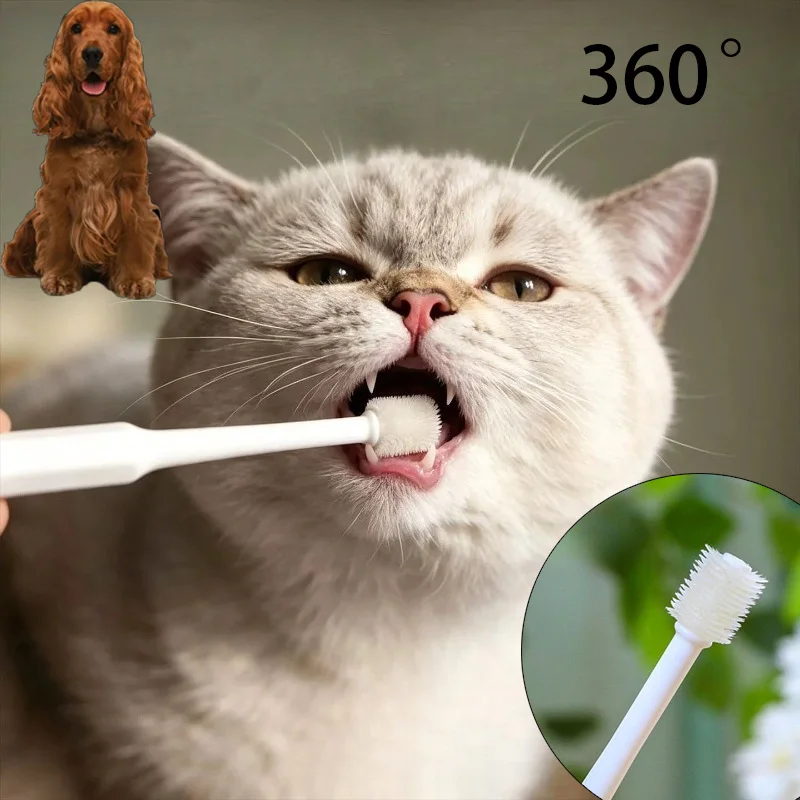 360 °   Escova de Dentes para Animais de Estimação, Escova Macia para Limpeza Bucal de Cães, Escova de Cuidado Dental para Gatos, Escova de Limpeza Sensorial para Língua de Gato