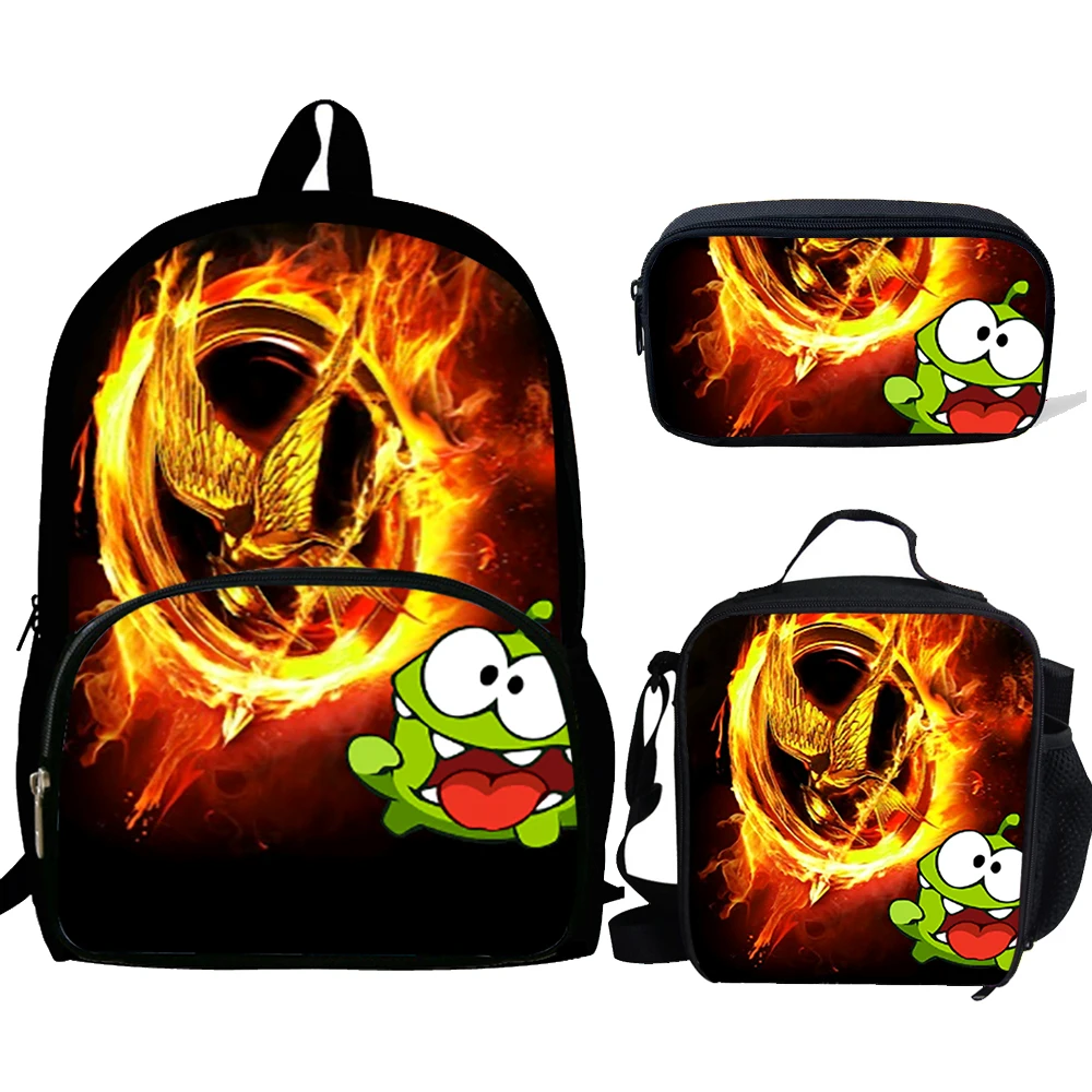 3pcs Mochila Game Om Nom Print Backpack for Boys Girls School Bags Kids Pattern BookBag Kids School Bag Pack