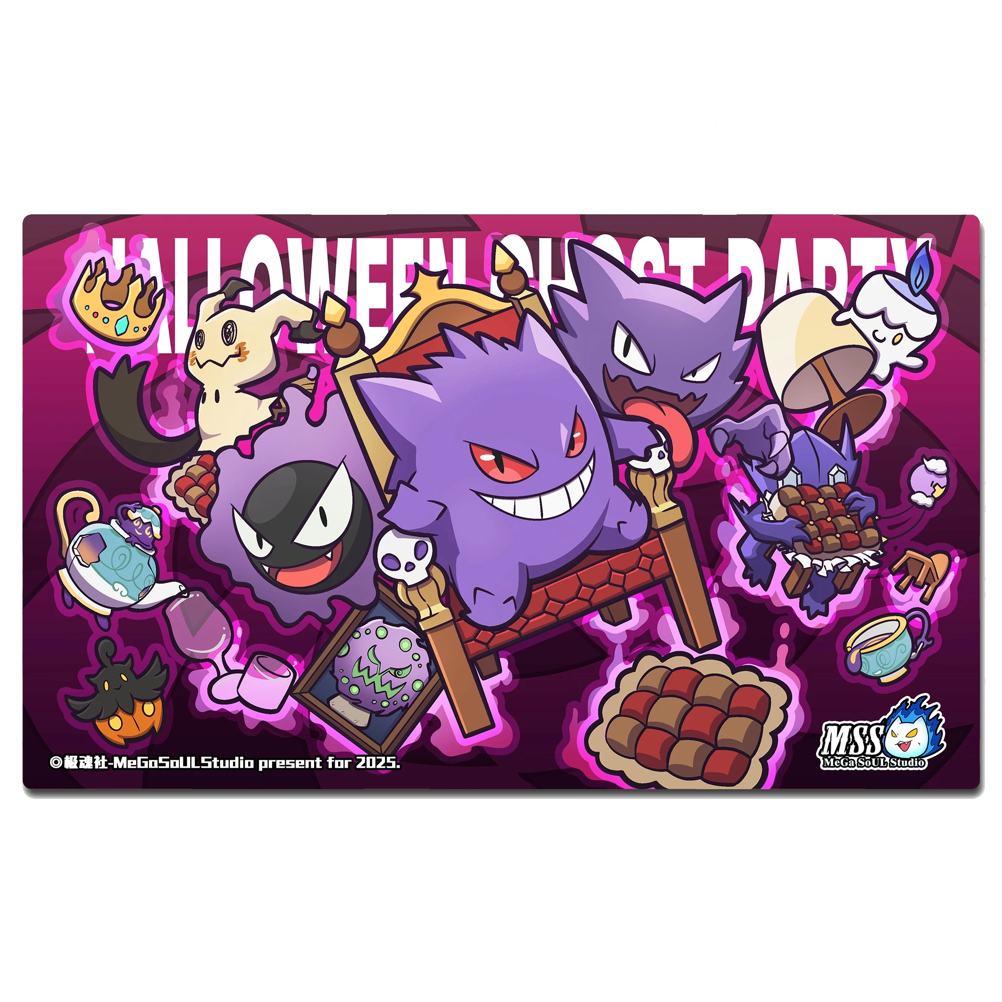 

600*350*2 мм DIY игровой коврик с покемонами-Хэллоуин Gengar PTCG игровой коврик для боевых карт аниме Mimikyu Gastly боевой коврик подарок