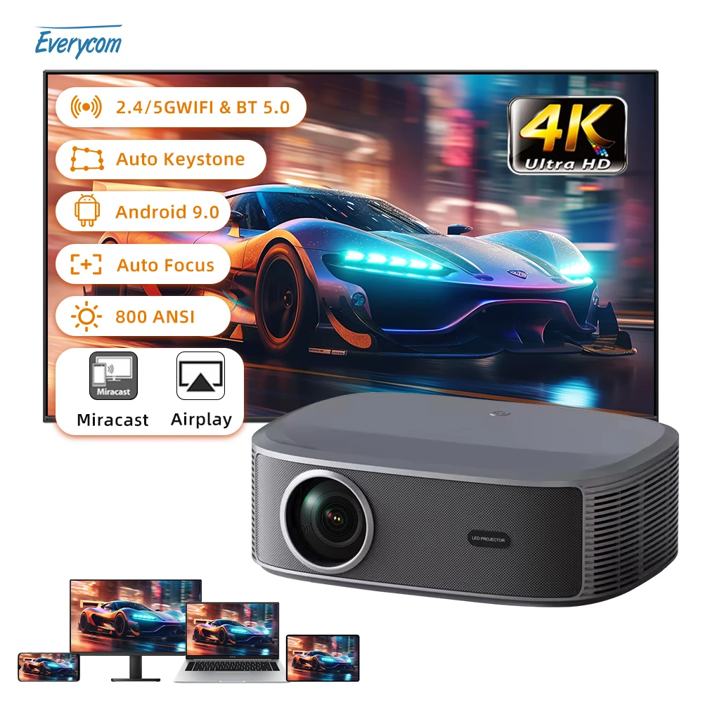 Proyector 4K HDR HDR10 + ARC Everycom HQ10W MEMC Video Projecteur TV Proyector 4K Cine en casa Android Proyector 4K