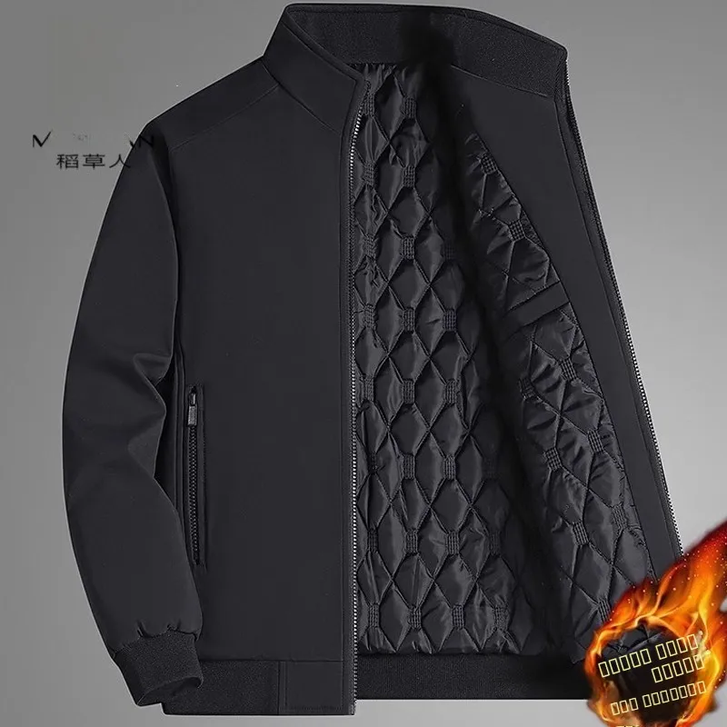 

Thiened Cotton Jaet для мужчин, зимнее теплое пальто Fce с воротником-стойкой и застежкой-молнией, длинное пальто обычного кроя для пожилых людей...