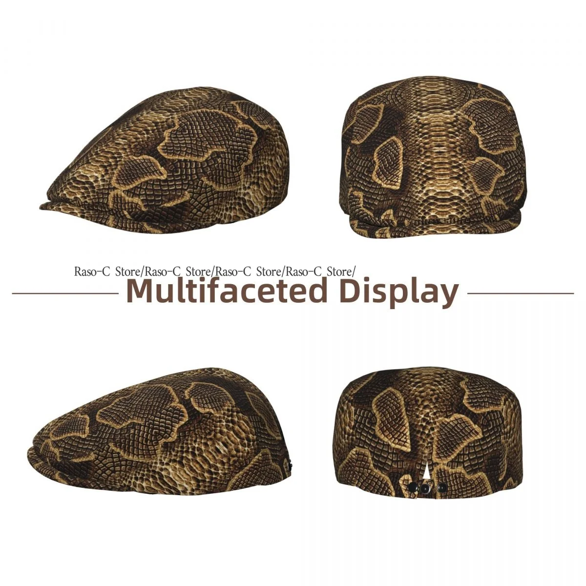 British Gatsby Newsboy Cap For Adults Snake Pattern Flat Peaked Cap Autumn Winter Beret Hat