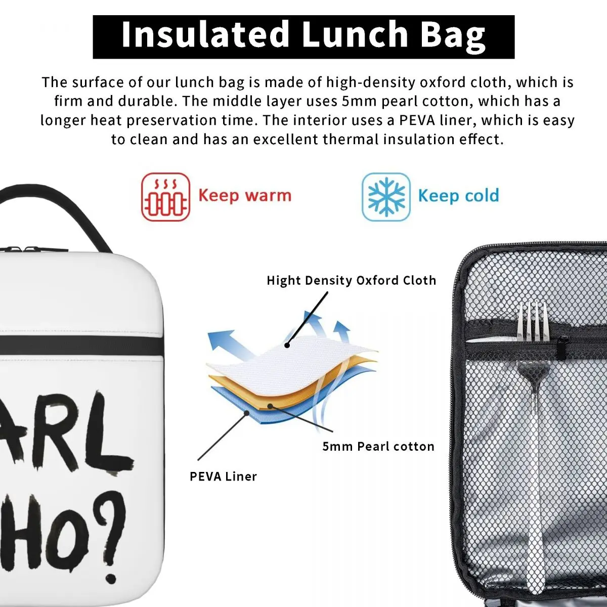 Karl Who Insulated Lunch Bag for Women Resuable Thermal Cooler Lunch Tote Office Work School