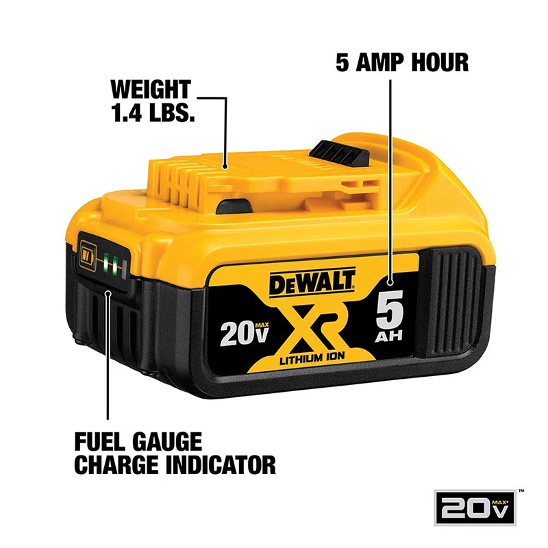 Batería de litio Original DEWALT Max XR 20V 5AH DCB184 DCB205, luz LED