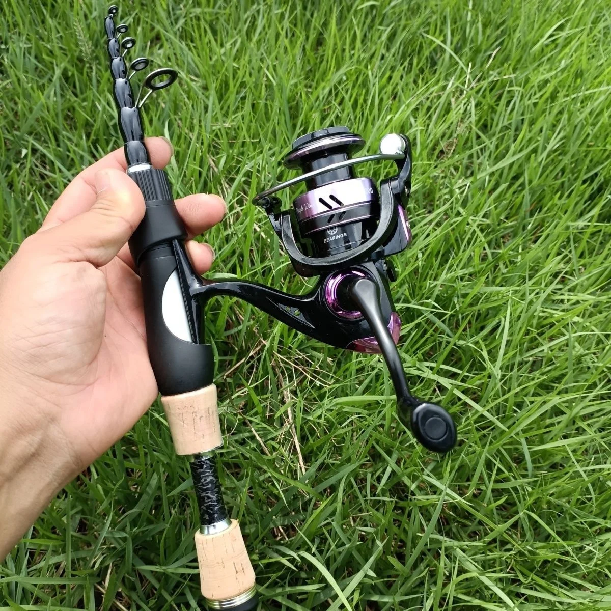 قصبة صيد محمولة فائقة القصر قابلة للطي بطول 30 سم مع تعديل سريع ومقبض مستقيم متعدد الاستخدامات مصنوعة من الزجاج والفولاذ