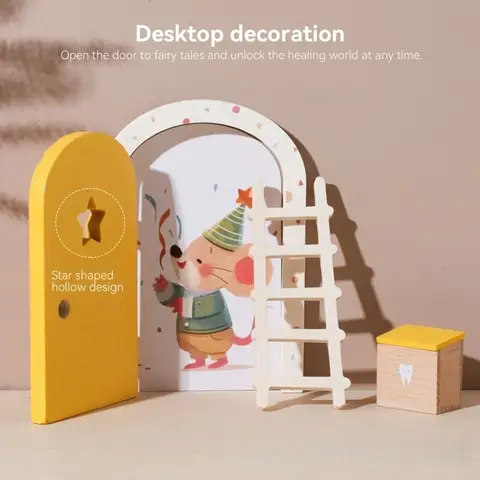 Glows in The Dark Window Dollhouse Home Decorations Mini Creative Fairy Elf Door Funny Wooden Mouse Hole Nursery Decor