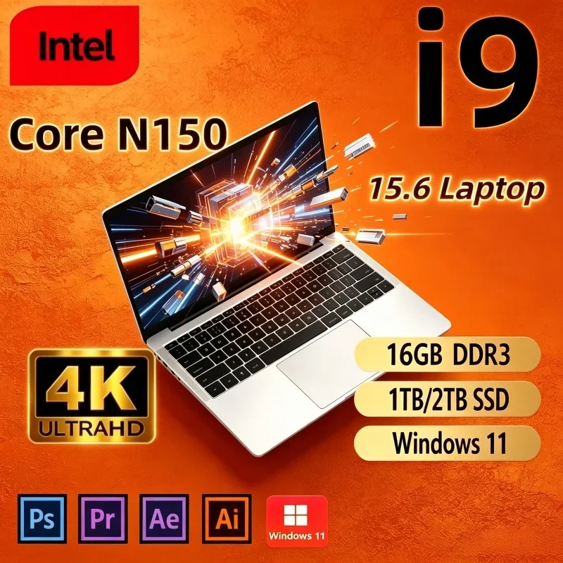 Novo Notebook Leve de 15,6 Polegadas com Intel Core I9‑N150, 32GB, 2TB, Win11, Ideal para Jogos, Uso Diário, Escritório e Estudantes
