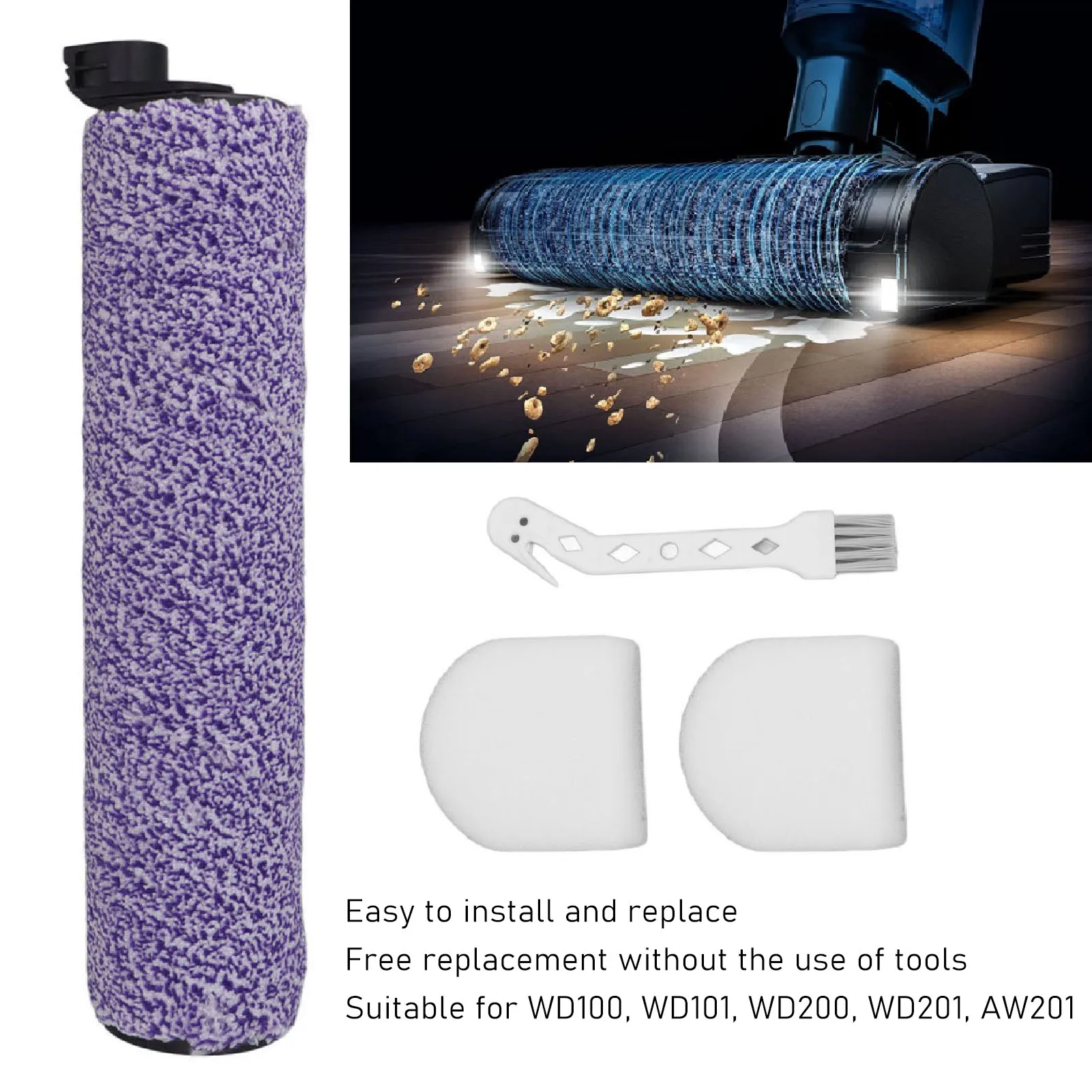 Substituição Escova Filtro De Espuma De Rolo Para Limpador De Vácuo, Peças De Máquinas, WD100, WD101, WD200, WD201, AW201