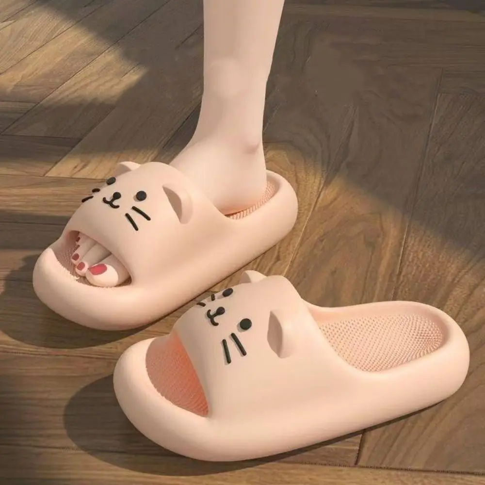 

Новые женские тапочки с рисунком кота, противоскользящая мягкая повседневная обувь, домашние пляжные сандалии для домашнего использования
