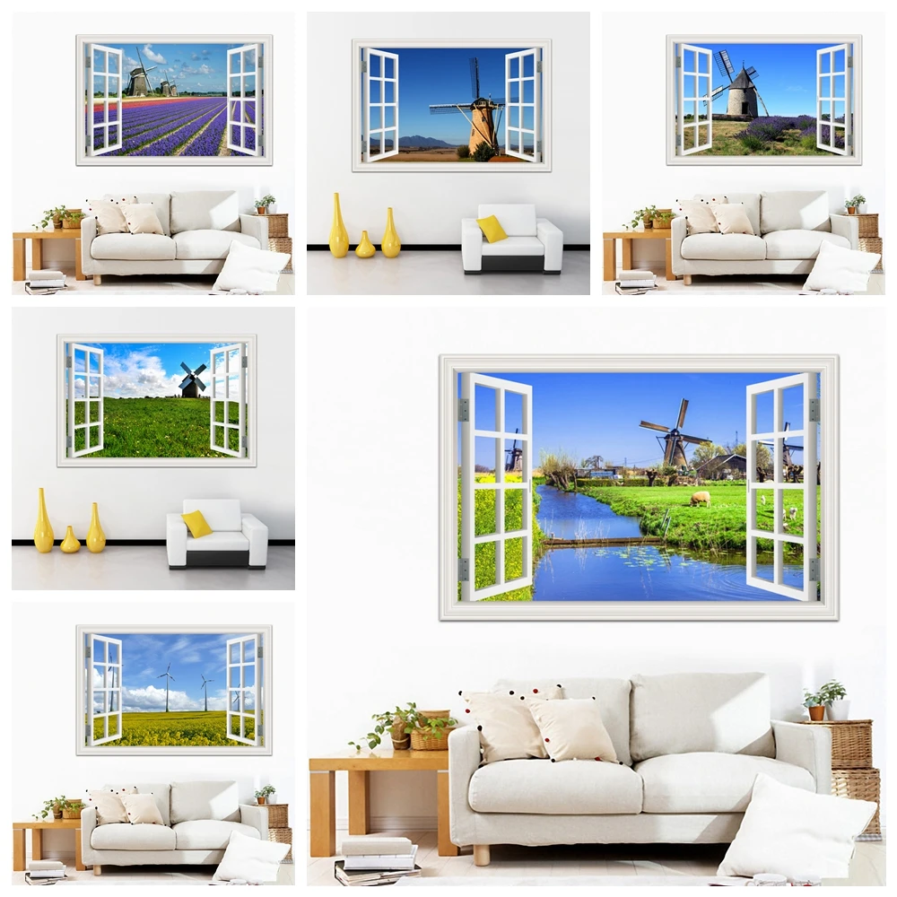 Beautiful landscape PVC wall stickers, wall art, windmill wallpapers, vinyl murals for kids room, home décor