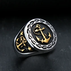 Fashion Steel Color Stainless Steel Anchor Ring Vintage Punk Biker Rings For Men Unique Amulet Jewelry Gifts Dropshipping