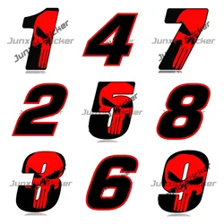 Creative Red and Black Skull Figures Car Decal Racing Number 0123456789 Car Sticker Waterproof Motorcycle Helmet Accessories KK