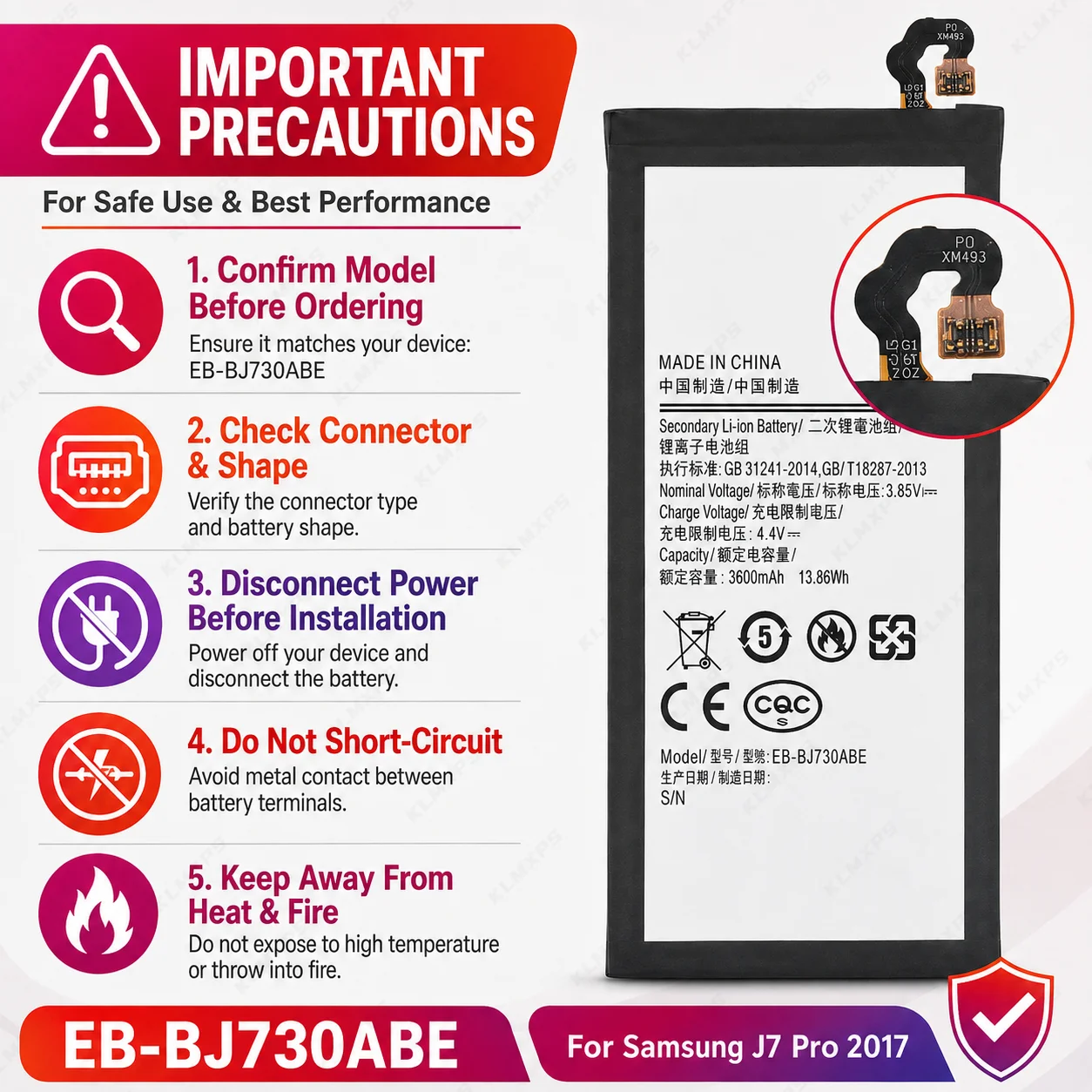 EB-BJ730ABE 3600mAh Replacement Battery For Samsung Galaxy J7 Pro 2017 SM-J730 J730F J730G J730DS Mobile Phone Batteries view 6