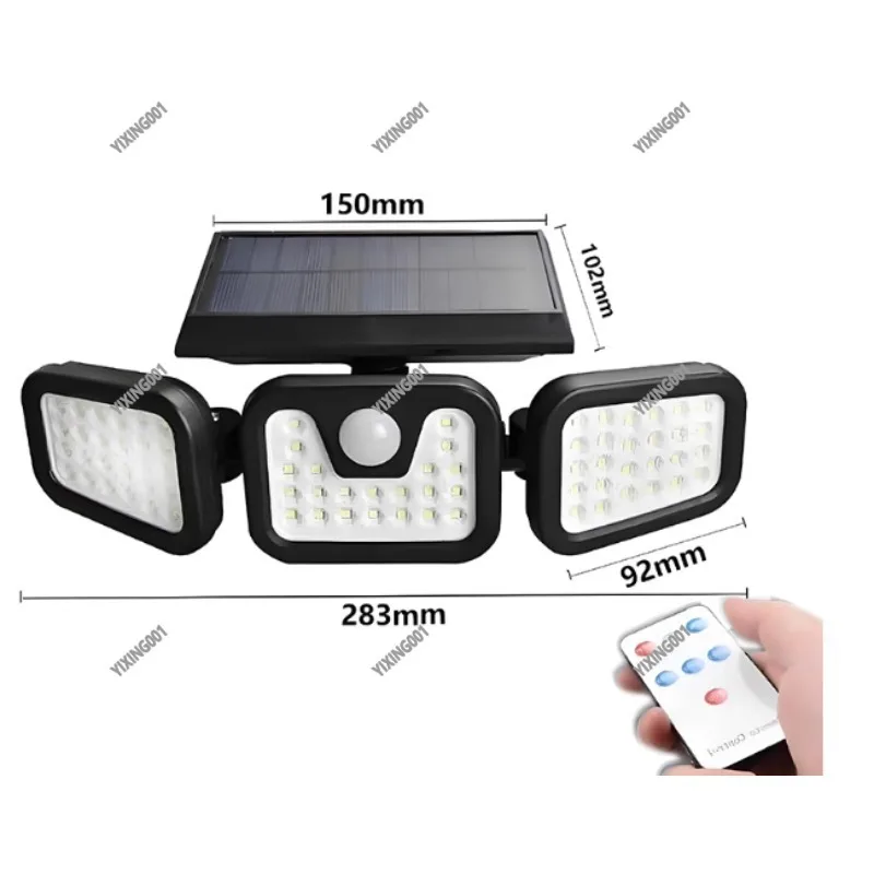210LED 2500LM Solar Sensor Light - Triple Head IP65 Waterproof Super Bright Lamp for Garden Garage Outdoor Use