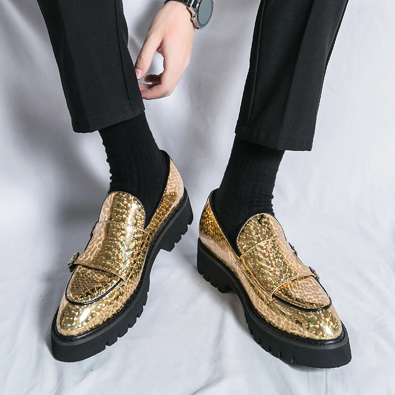 

Business casual men shoes patent leather thick sole height increasing youthful nightclub DJ network celebrity fashion shoes