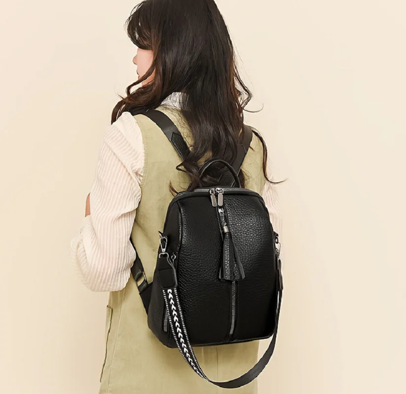 

2026 New Fashion Luxury Tassels Soft Leather Travel Backpacks Women's Korean High Capacity Shoulder Bags Totes Crossbody Bag