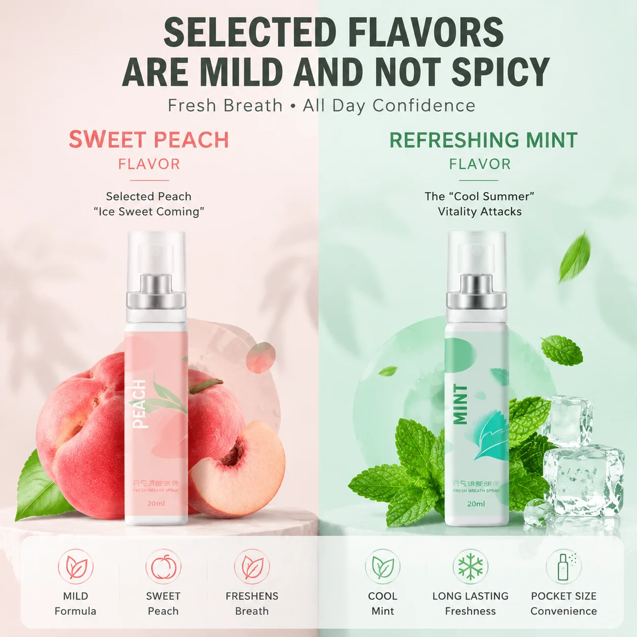 Long Lasting Fresh Mint Oral Spray Portable Mouth Breath Freshener Fruit Flavored Oral Spray 20ml Fresh Breath Probiotic Mouth