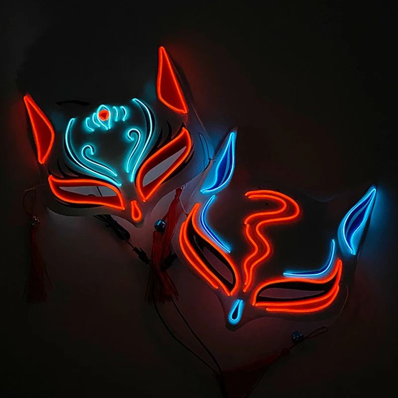 Nova chegada halloween neon anime máscara brilhante máscara de raposa luminosa meia máscara facial para mulheres menina cosplay raposa dança adereços