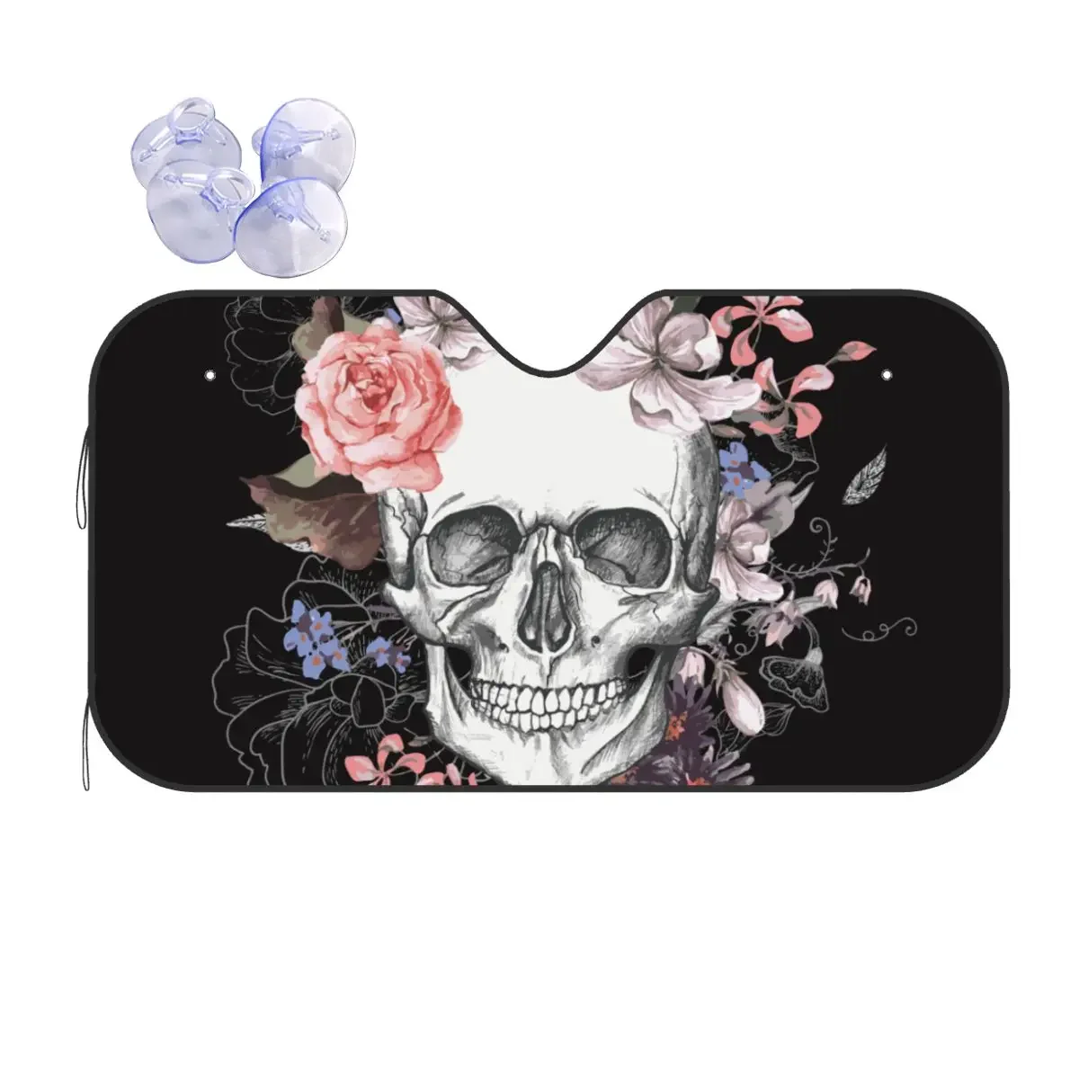 

Floral Skull Vintage Cute Sunshade Windscreen 76x140cm Day of the Dead Foils Car Window Windscreen Cover Heat Reflector