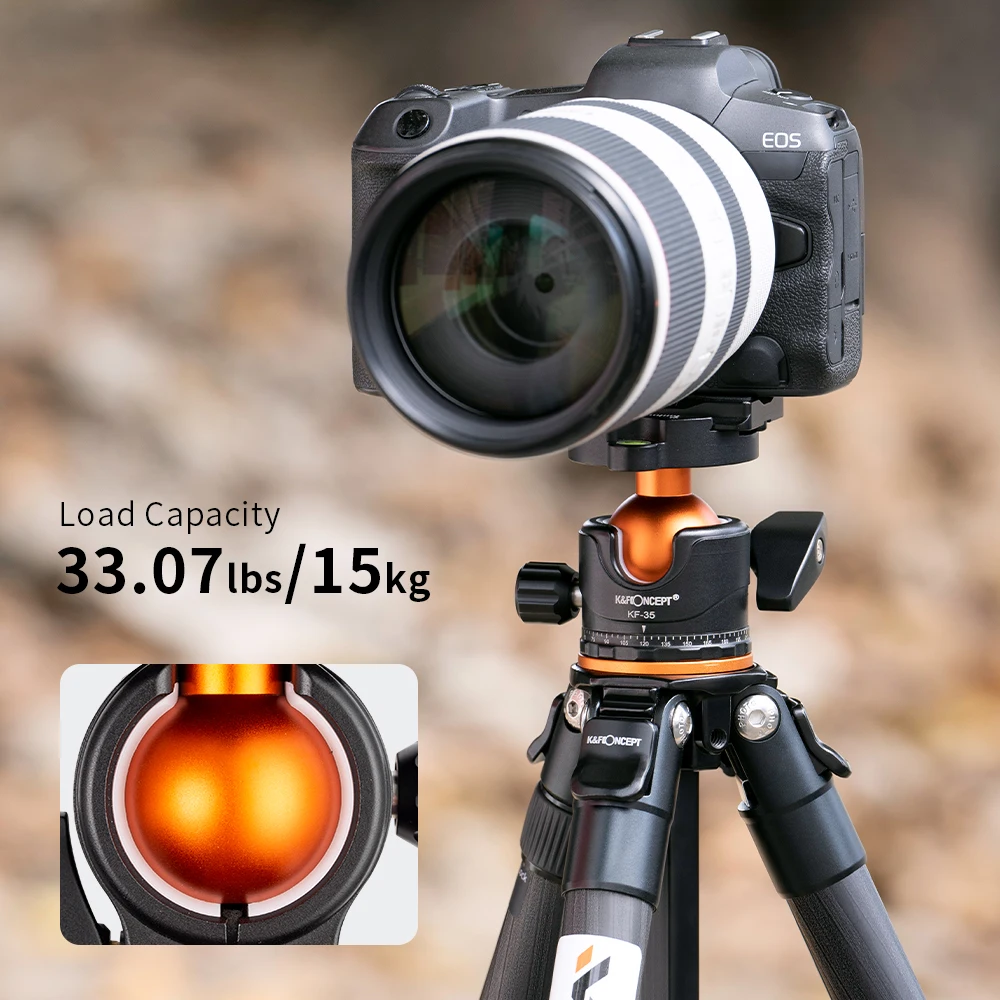 K&F Concept Carbon Fiber Camera Tripod 70 inch 177cm Max Height Professional Tripod 15kg 33.07lbs Load for Travel Camera SA254C2