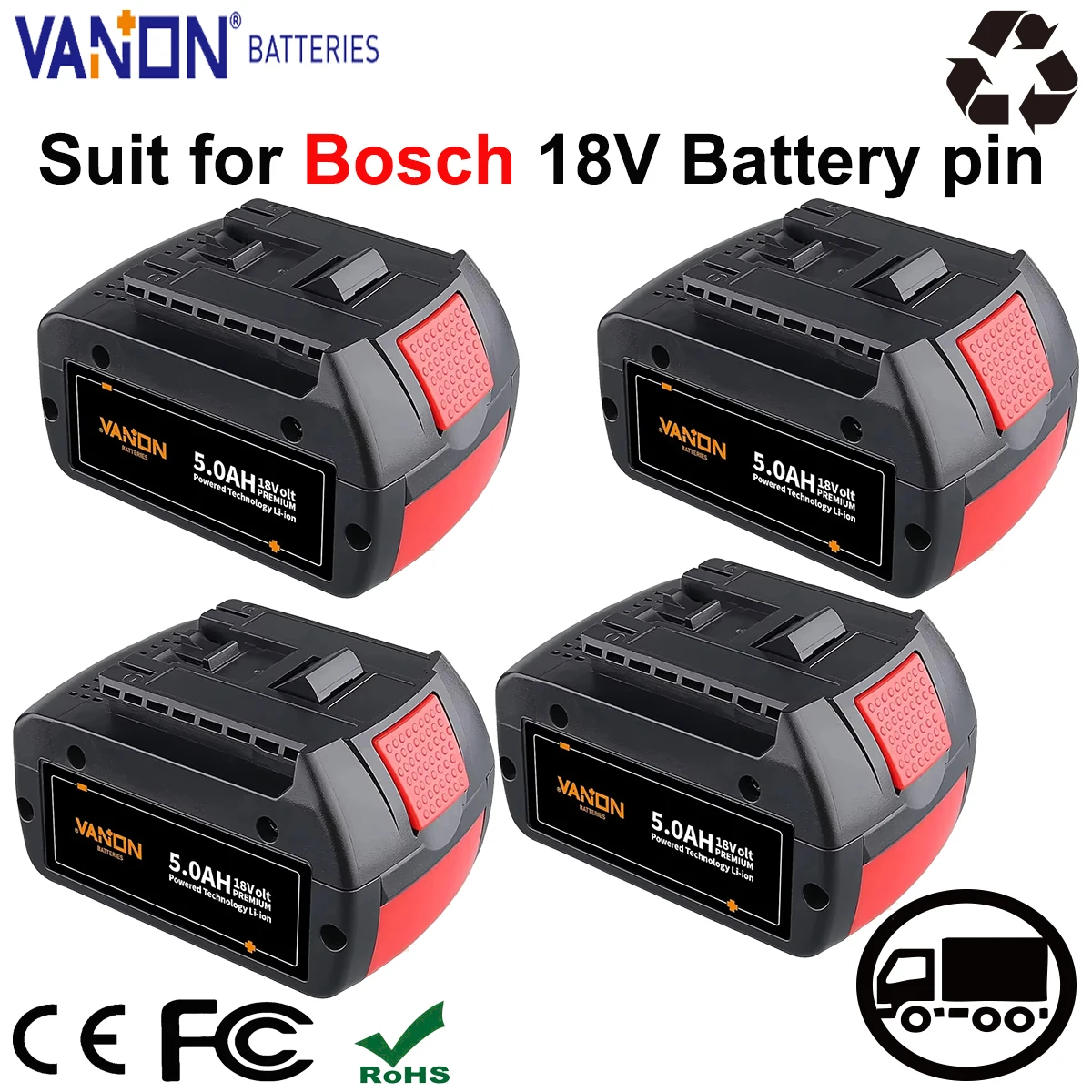 

VANON 1/2/4P BAT610G 5.0Ah 18V Lithium Battery Replace for Bosch BAT609G BAT618 BAT619G BAT622 Cordless Power Tools Battery pin