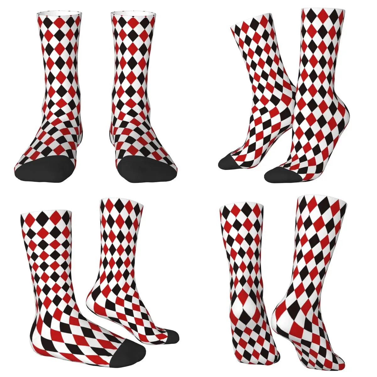 All Seasons Crew Stockings Harlequin Plaid Playing Cards Diamond Socks Crazy Hip Hop Long Socks for Men Women Valentine's Day