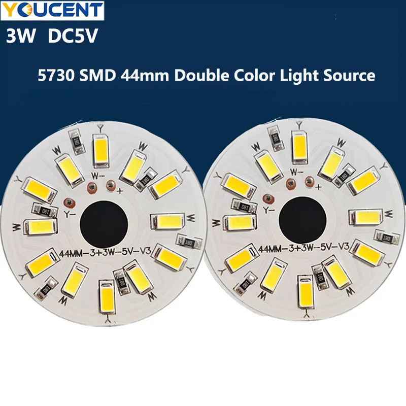 1 szt. Wysokiej jasne LED tablica świetlna 3W ciepła biała 5V dwukolorowa żarówka tablica świetlna 44mm okrągła 5730 źródła światła