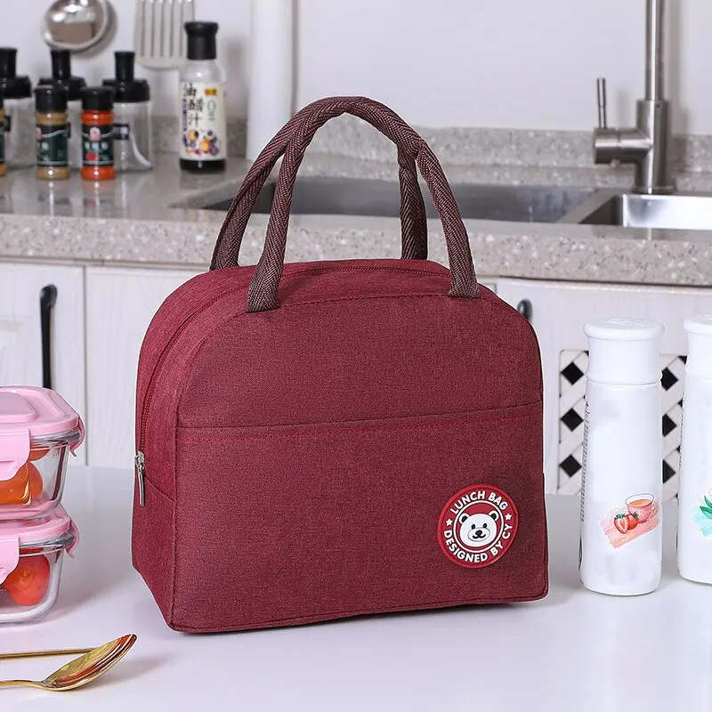 Insulated Lunch Bag For Women And Kids Portable Thermal Cooler Tote With Ice Pack Canvas Food Container For Picnic