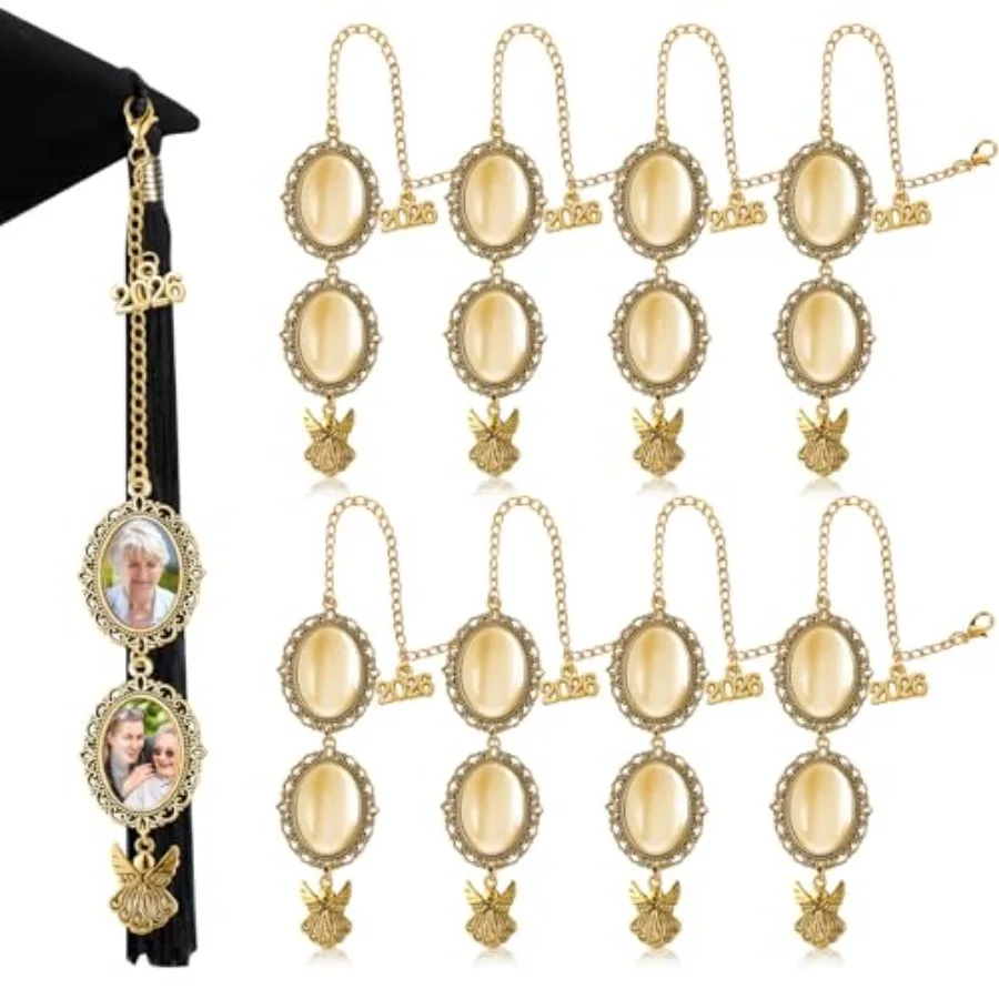 8 Pcs Graduation Cap Memorial Photo Charm Tassel Charms for 2026 Tassel Charm Memorial Photo Class Decorations Graduation Gifts