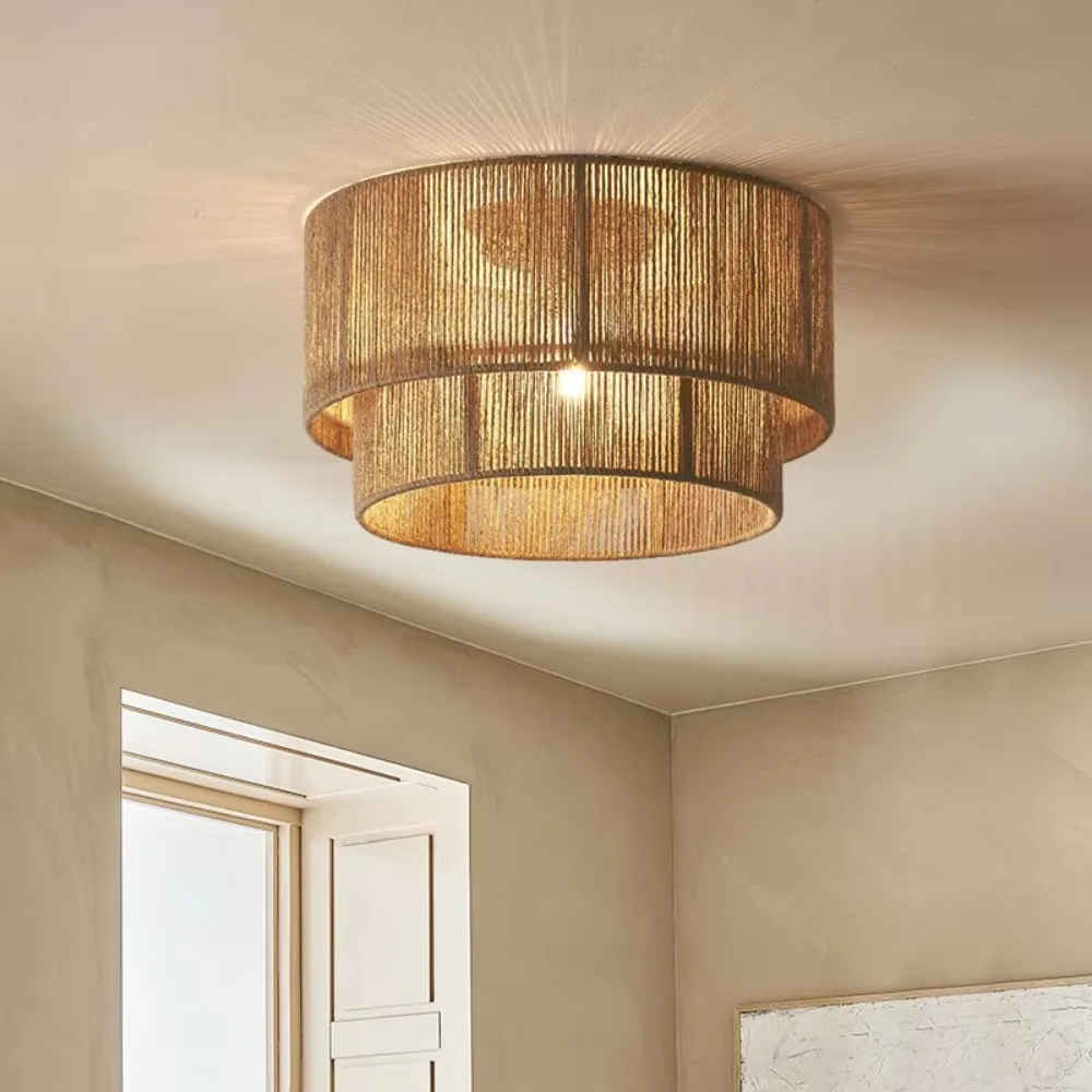JOYINLED Moderne Pendelleuchte im südostlichen Stil, Korbseil, Kronleuchter, Lampenschirm, Rattan, für Insel, Wohnzimmer, Esszimmer, Durchmesser 45