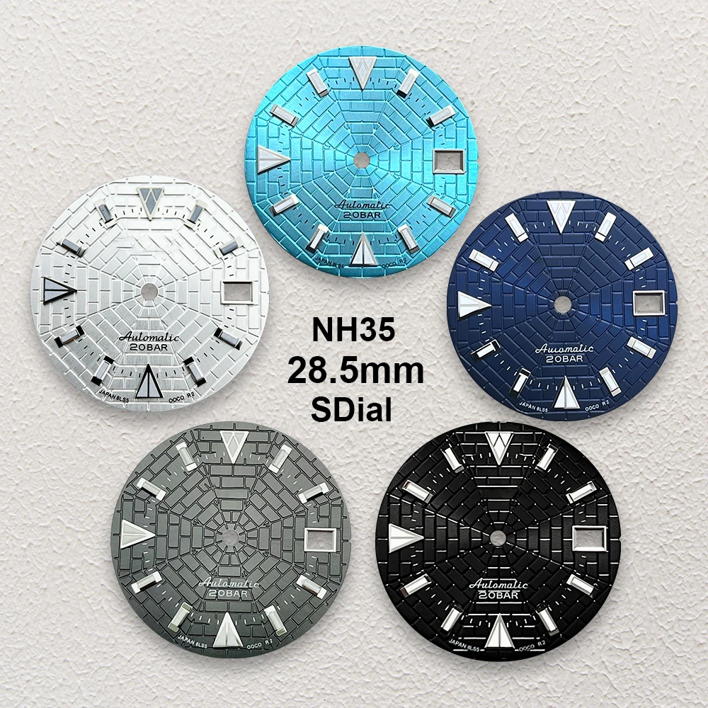 

28.5mm S Logo Cobweb Dial Fit NH35/NH36 Japanese Movement Green Luminous High-Quality Watch Modification Accessories