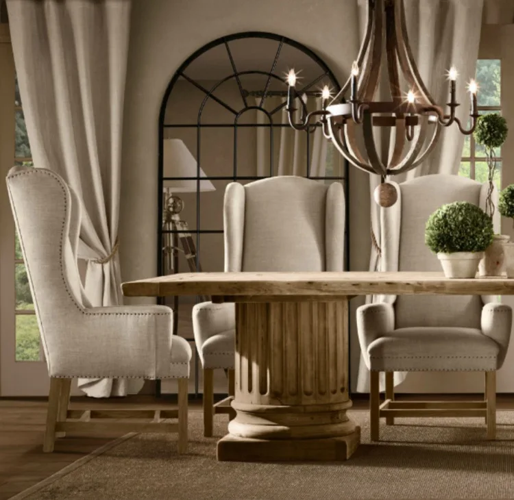 Original single furniture rural retro solid wood dining chair Italian modern American simple linen office chair