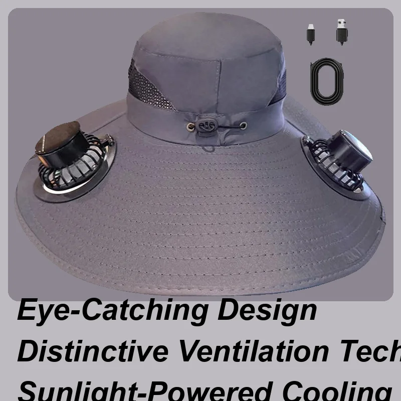 

Solar Powered Fan Hat Fishing Hat Breathable Gear Outdoor Sports Headwear Wide Brim For Women Men Beach Vacation Camping Hiking