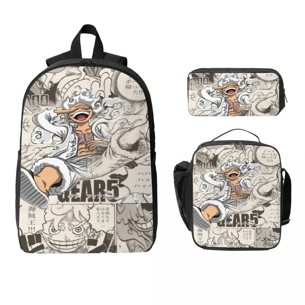 

3Pcs Luffys O-one-pieces Accessories Backpack Set for Kids Pen Bags Bookbag Sets with Lunch Box For School Students Daypack
