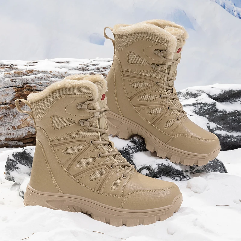 Botas de nieve para hombre, nuevas botas de senderismo altas de felpa cálidas para invierno, zapatos de senderismo  Winter