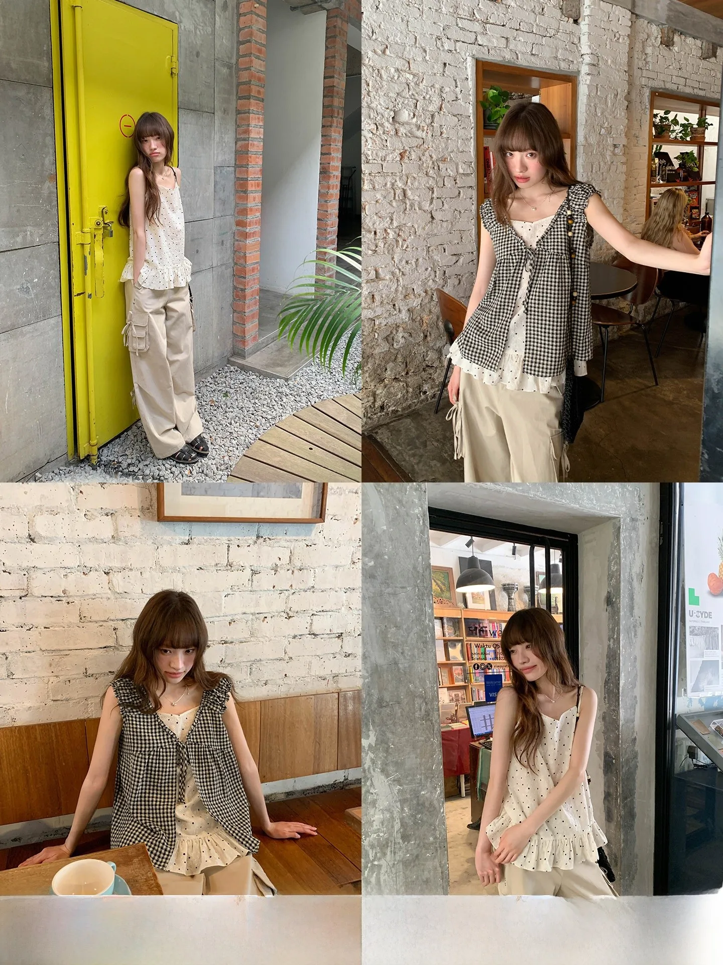

Hello True Two-Piece Plaid Shirt Set Women Summer Dopaamine Top V-neck Sleeveless Korean Style Commute Wind Youth Fit
