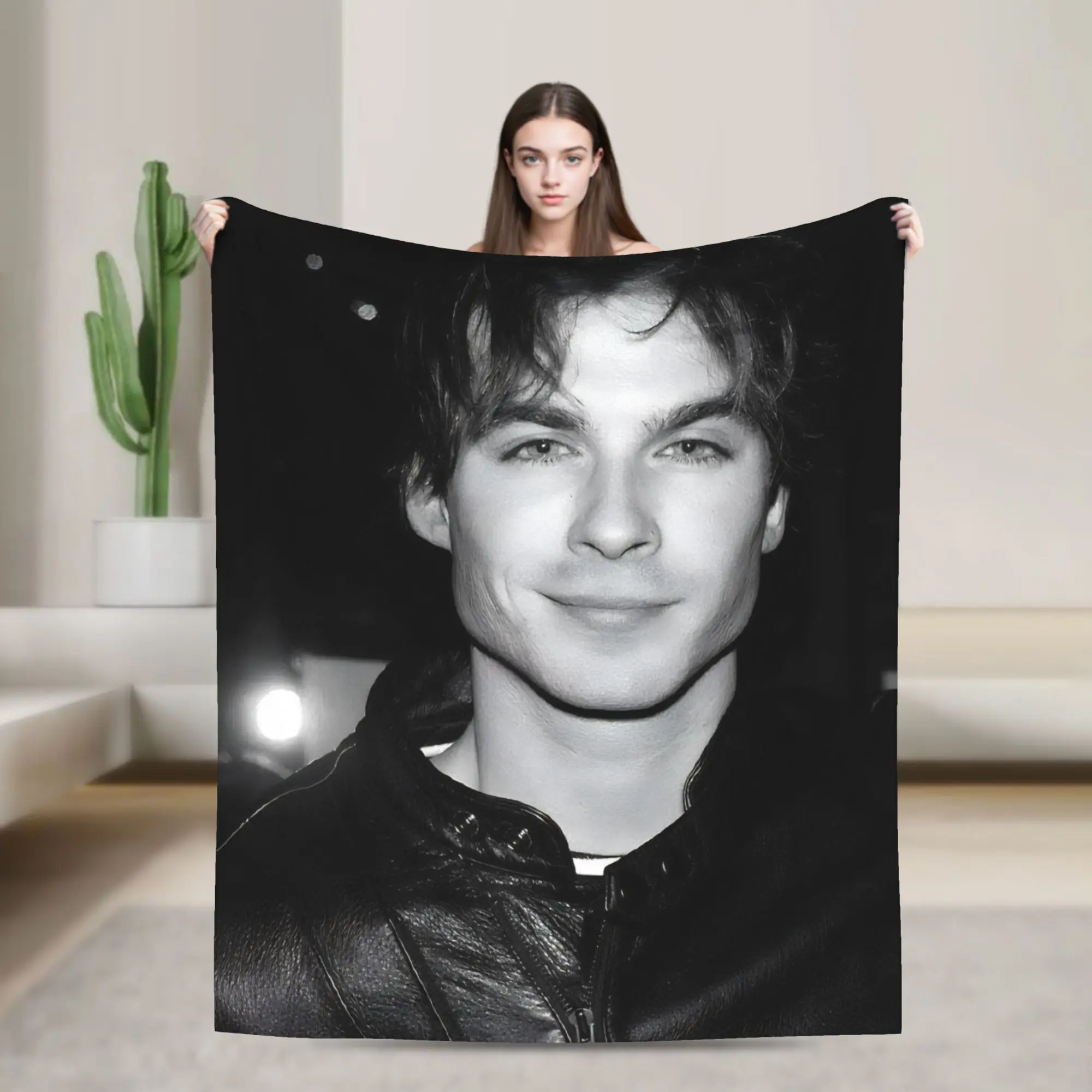 Vampire Diaries Damon Salvatore Blankets Flannel  Multi-function Super Warm Throw Blankets for Bedding Travel Plush Thin Quilt