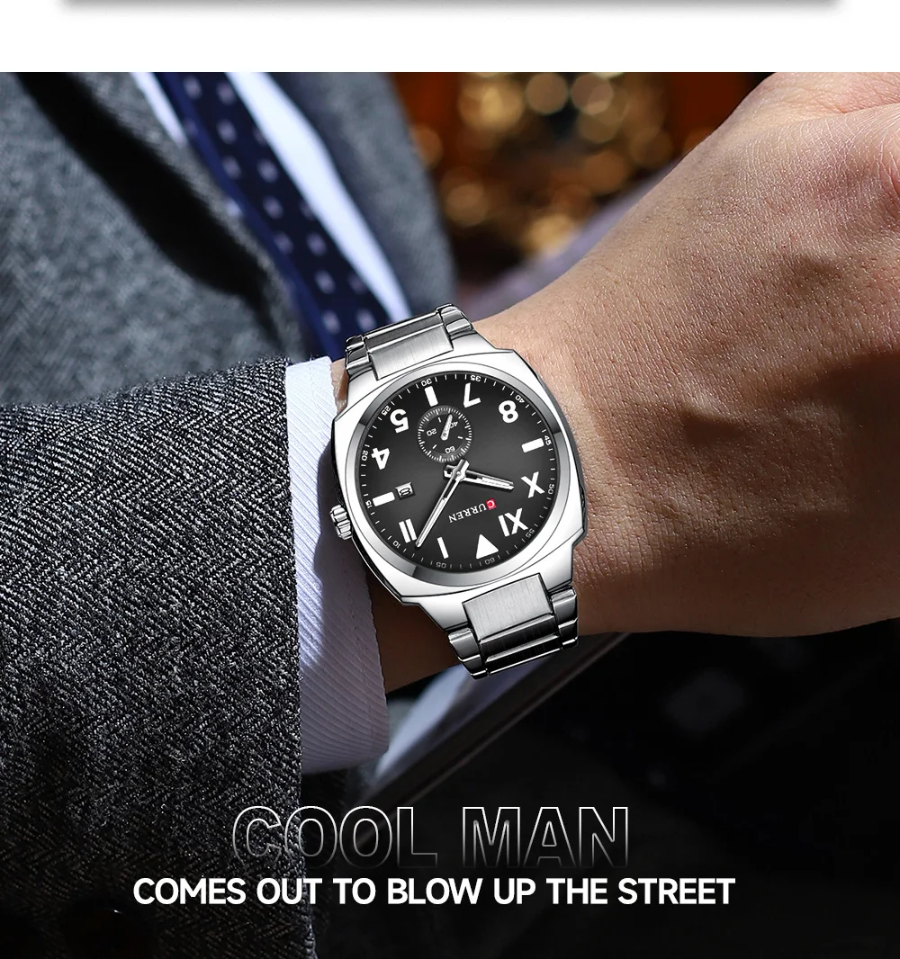 Curren Casual Fashion Markenuhren für Herren, einfache Quarzuhr mit leuchtenden Zeigern, Herren-Armbanduhr aus Edelstahl mit Datumsanzeige. – Detail 12