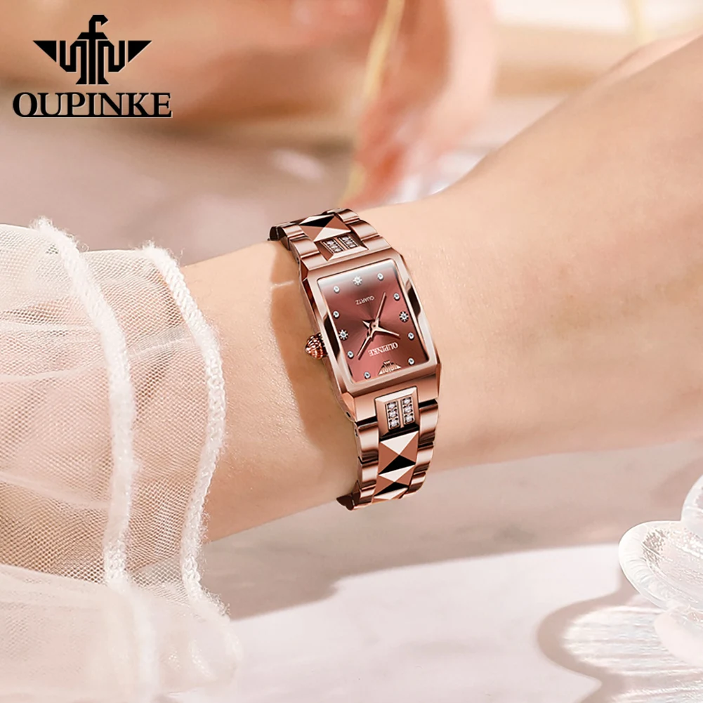 OUPINKE Women's Watches 3246 Trend Fashion Top Brand Swiss Original Quartz Movement Watch for Lady Tungsten Steel Waterproof